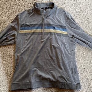 Gray Quarter-Zip Pullover with Stripes